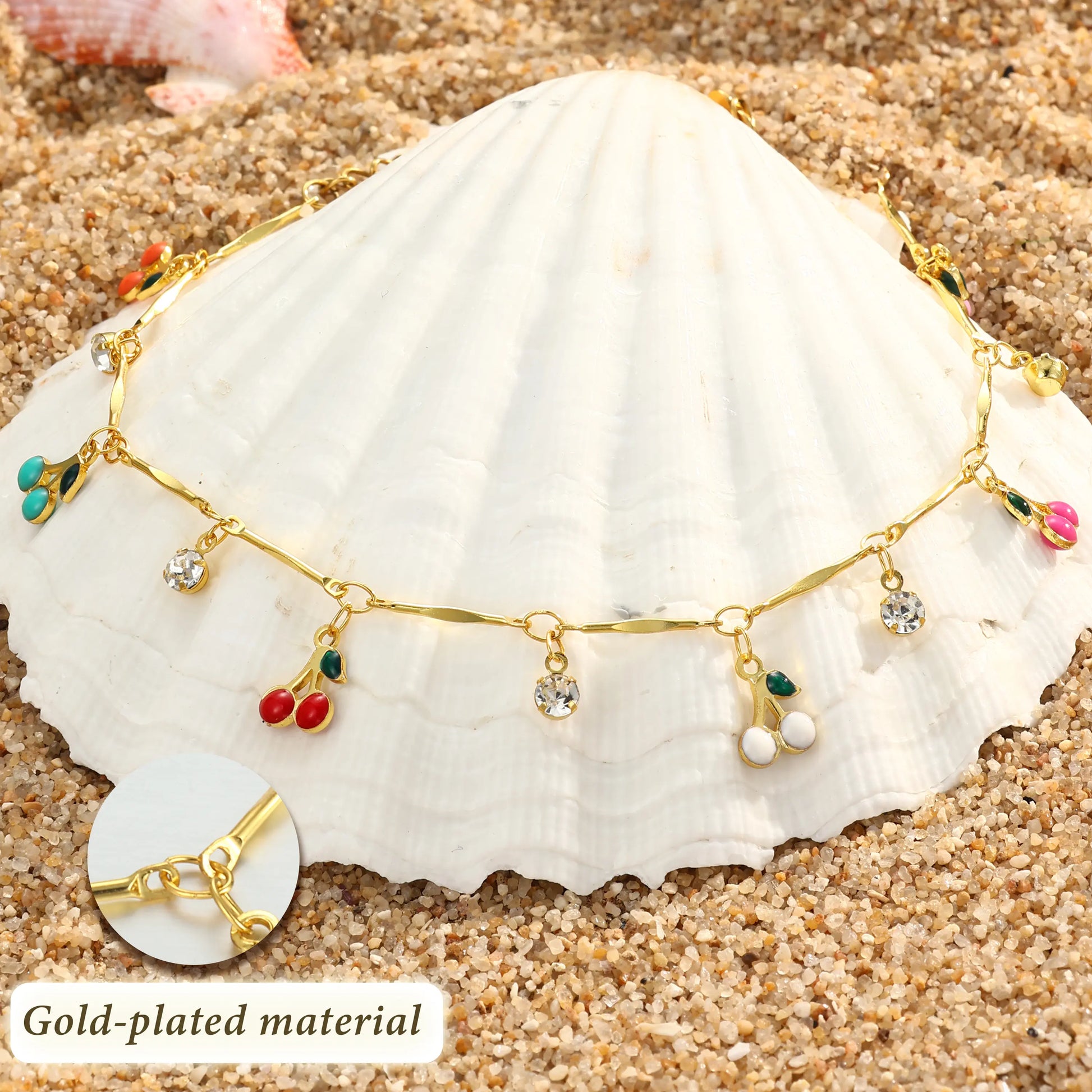 FLORIDECO Y2K Colorful Cherry Anklet – Adjustable Gold Beach Anklet for Women, Summer Fashion Jewelry