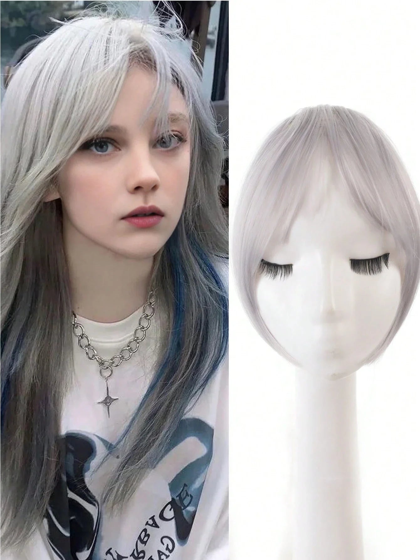 Clip-In Bangs Hair Extensions – Natural-Looking Synthetic Middle Part & French Side Bangs for Women