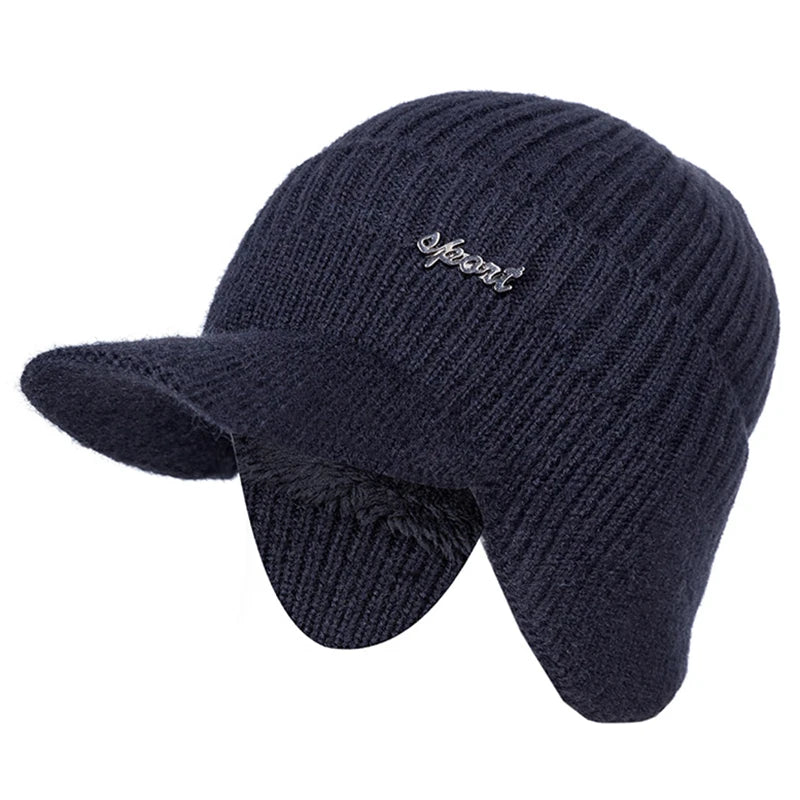 Unisex Fur-Lined Winter Beanie Hat with Brim – Warm Knit Cap with Ear Coverage for Men & Women