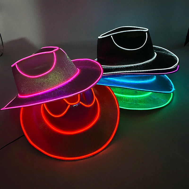 LED Light-Up Bride Cowgirl Hat – Pearlescent Glowing Cowboy Cap for Bachelorette Parties, Bridal Showers & Festivals