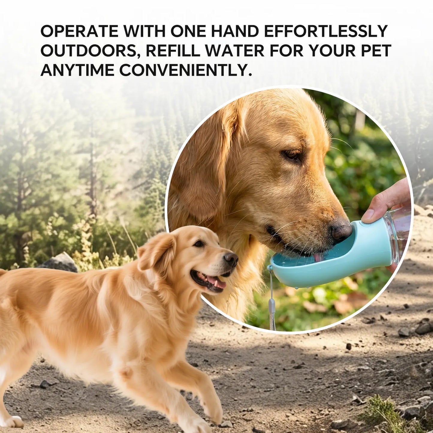 3-in-1 Portable Dog Water Bottle – Leak-Proof Travel Water & Food Container with Built-In Poop Bag Dispenser with 2 Rolls Waste Bags (30 Pcs Total)