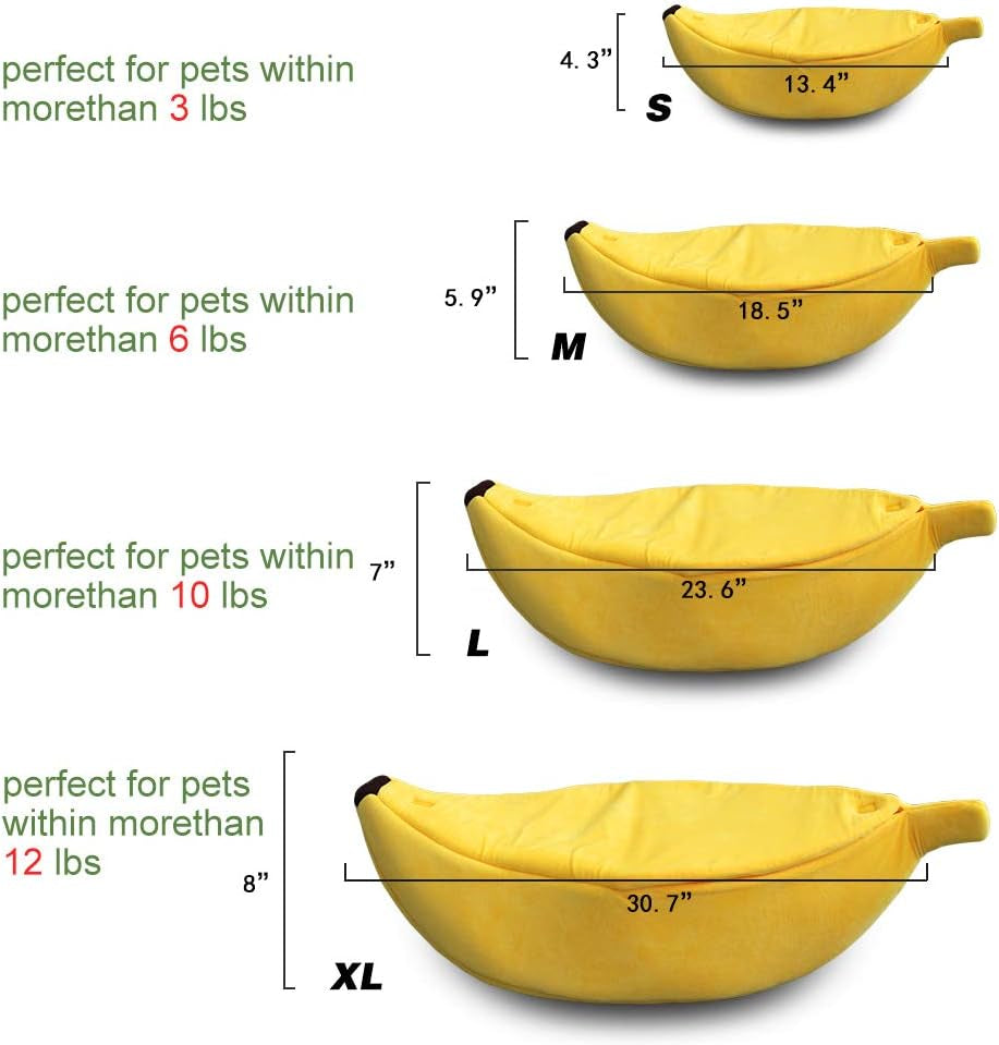 Large Banana Cat Bed House – Soft Plush Cozy Pet Cave for Cats, Kittens, Rabbits & Small Dogs | Warm Cuddle Sleeping Bed (Yellow)