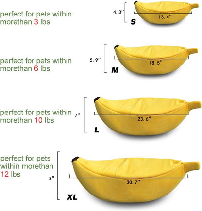 Large Banana Cat Bed House – Soft Plush Cozy Pet Cave for Cats, Kittens, Rabbits & Small Dogs | Warm Cuddle Sleeping Bed (Yellow)