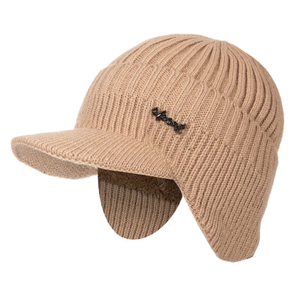 Unisex Fur-Lined Winter Beanie Hat with Brim – Warm Knit Cap with Ear Coverage for Men & Women