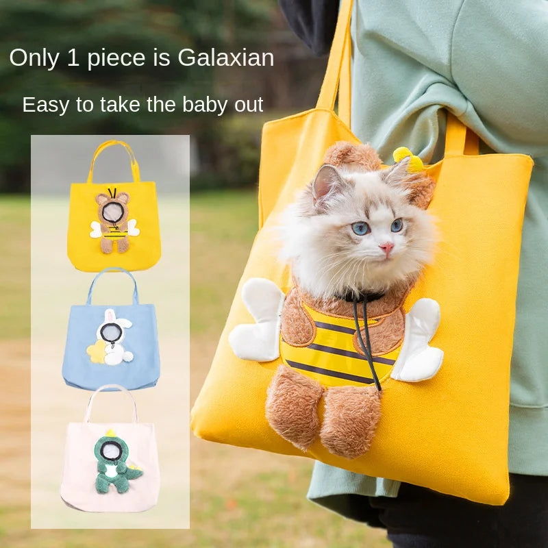 Bee-Shaped Pet Carrier Bag – Portable Canvas Shoulder Tote for Cats, Puppies & Small Pets