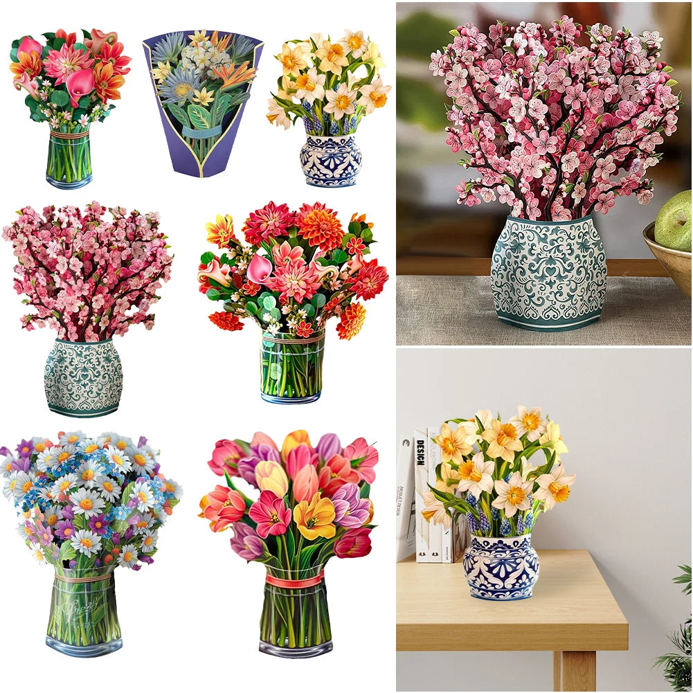 3D Pop-Up Flower Bouquet Greeting Card – Handmade Floral Card for Birthdays, Weddings, Mother's Day, Thank You & Special Occasions