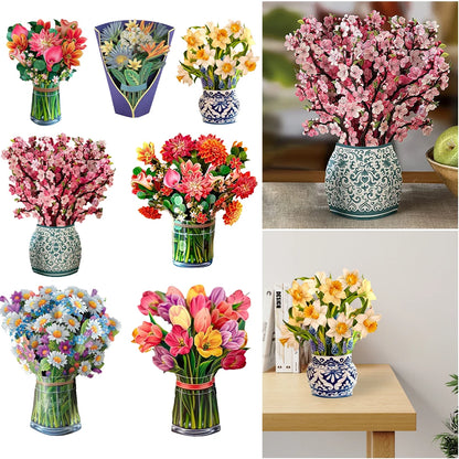 3D Pop-Up Flower Bouquet Greeting Card – Handmade Floral Card for Birthdays, Weddings, Mother's Day, Thank You & Special Occasions