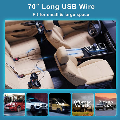 360° Dual Head Car Cooling Fan – USB Rechargeable 3-Speed Adjustable Seat Back Fan for Cars, Home & Office
