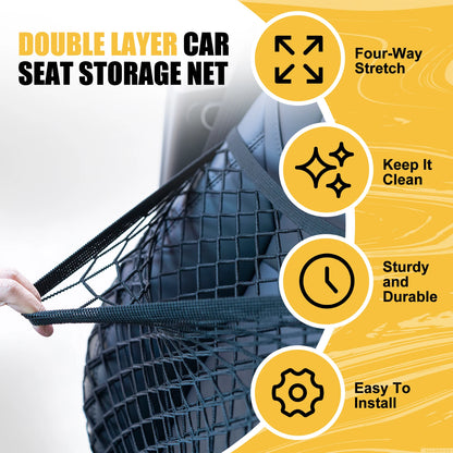 Car Seat Storage Net Organizer – Double Layer Elastic Mesh Handbag Holder with Adjustable Straps for Front Seats