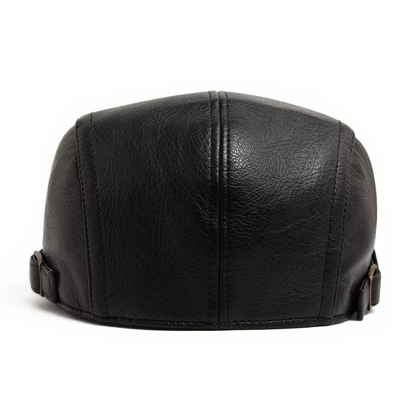 Vintage PU Leather Newsboy Beret Cap – Warm Autumn & Winter Unisex Visor Hat for Men & Women