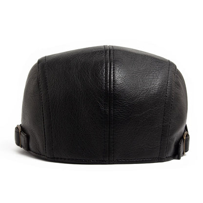 Vintage PU Leather Newsboy Beret Cap – Warm Autumn & Winter Unisex Visor Hat for Men & Women