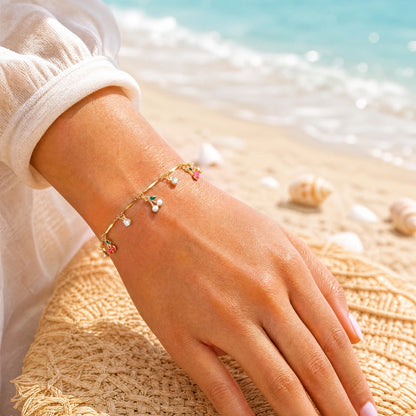 FLORIDECO Y2K Colorful Cherry Anklet – Adjustable Gold Beach Anklet for Women, Summer Fashion Jewelry