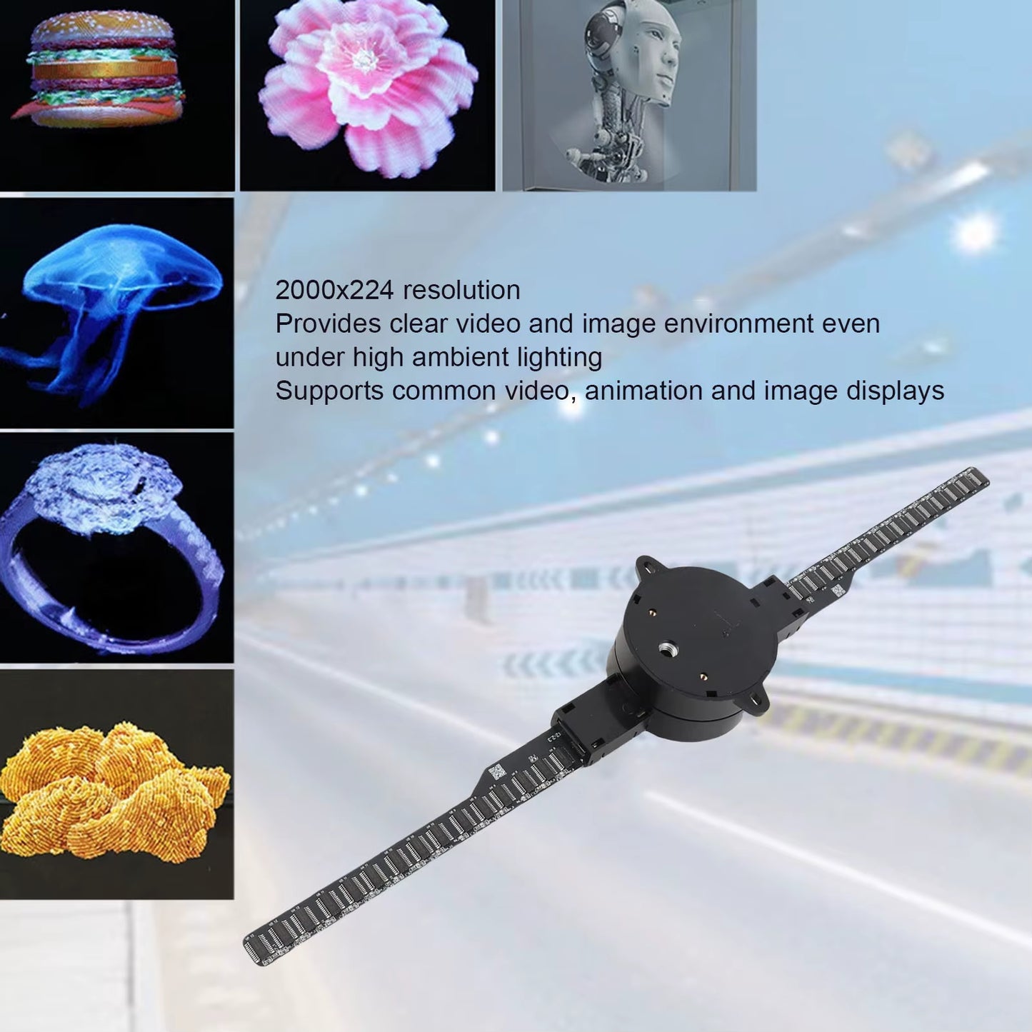16.5" WiFi 3D Hologram Fan Display – 224 LED Advertising Projector for Business, Retail Stores & Events (2000×224 HD)