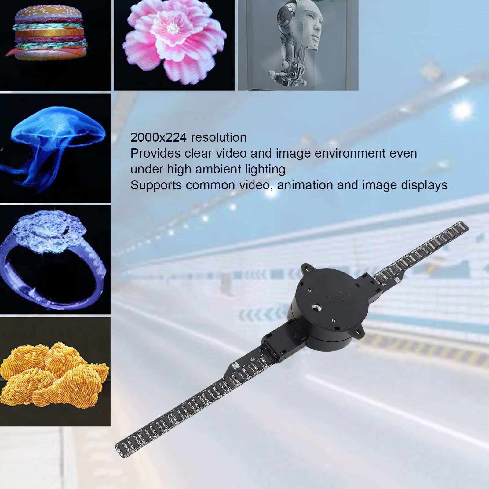 16.5" WiFi 3D Hologram Fan Display – 224 LED Advertising Projector for Business, Retail Stores & Events (2000×224 HD)