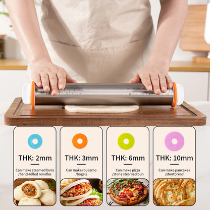13.78" Stainless Steel Adjustable Rolling Pin with Removable Thickness Rings – Precision Dough Roller for Pizza, Cookies & Baking