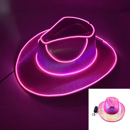 LED Light-Up Bride Cowgirl Hat – Pearlescent Glowing Cowboy Cap for Bachelorette Parties, Bridal Showers & Festivals