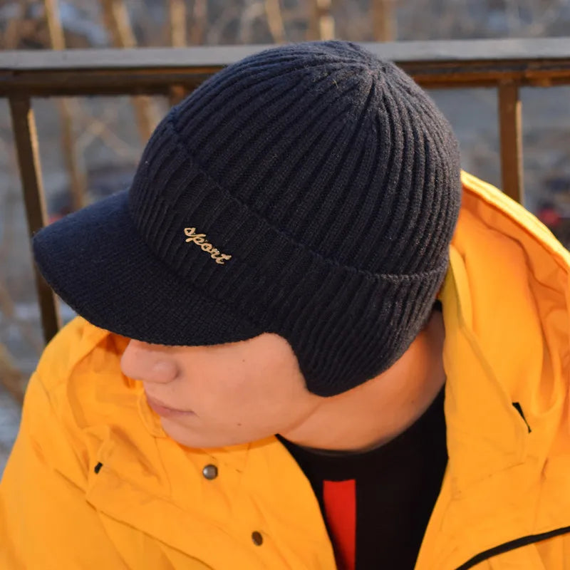Unisex Fur-Lined Winter Beanie Hat with Brim – Warm Knit Cap with Ear Coverage for Men & Women