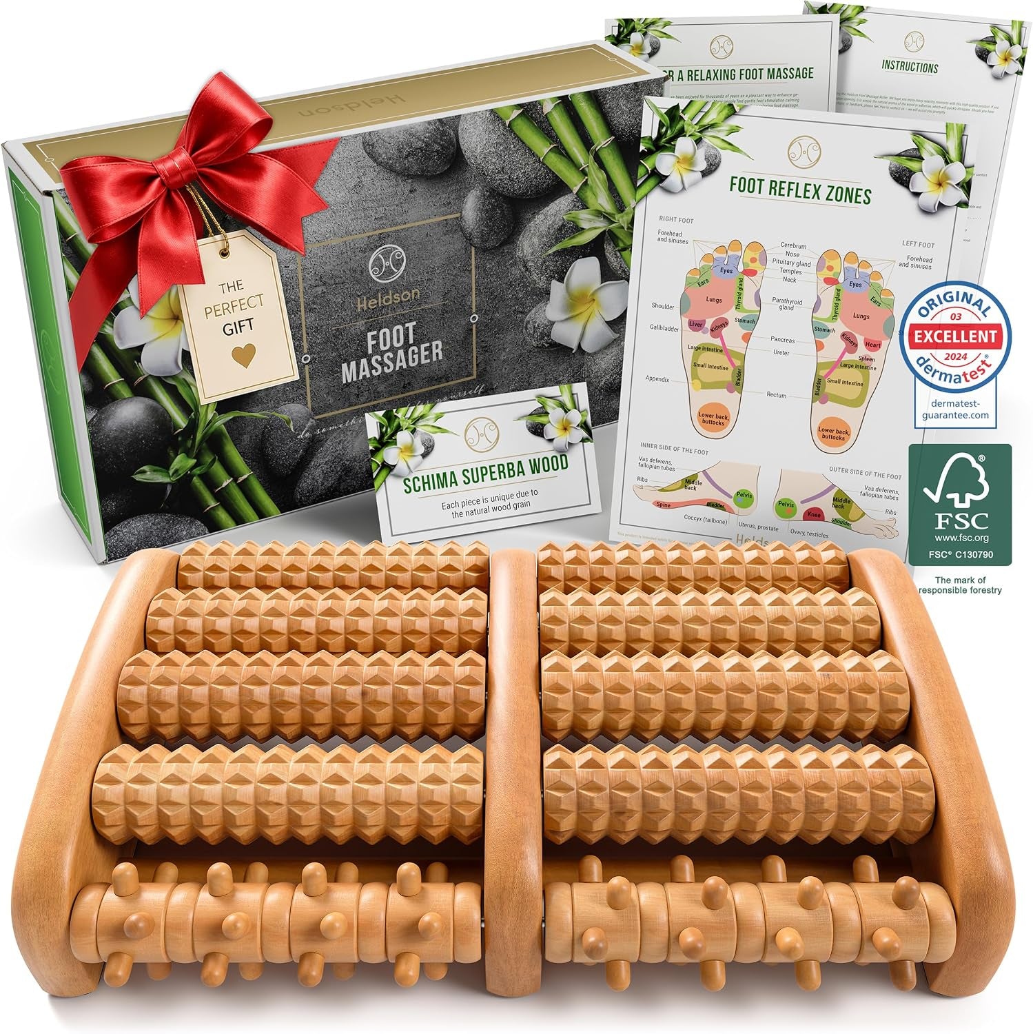 Premium Wooden Foot Massager Roller – Relieve Plantar Fasciitis, Heel Pain & Foot Fatigue – Dual Reflexology Acupressure Massage Tool