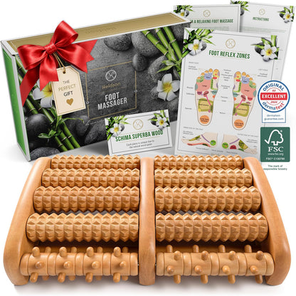 Premium Wooden Foot Massager Roller – Relieve Plantar Fasciitis, Heel Pain & Foot Fatigue – Dual Reflexology Acupressure Massage Tool