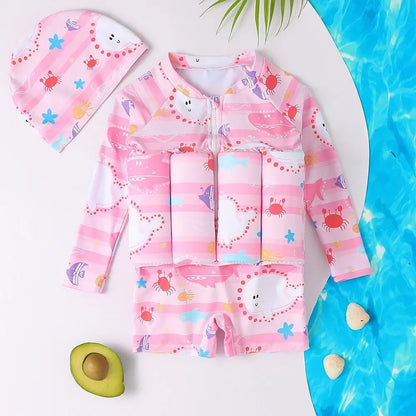Kids Buoyancy Swimsuit – Cartoon Print One-Piece Floating Swimwear with Built-In Floatation for Boys & Girls