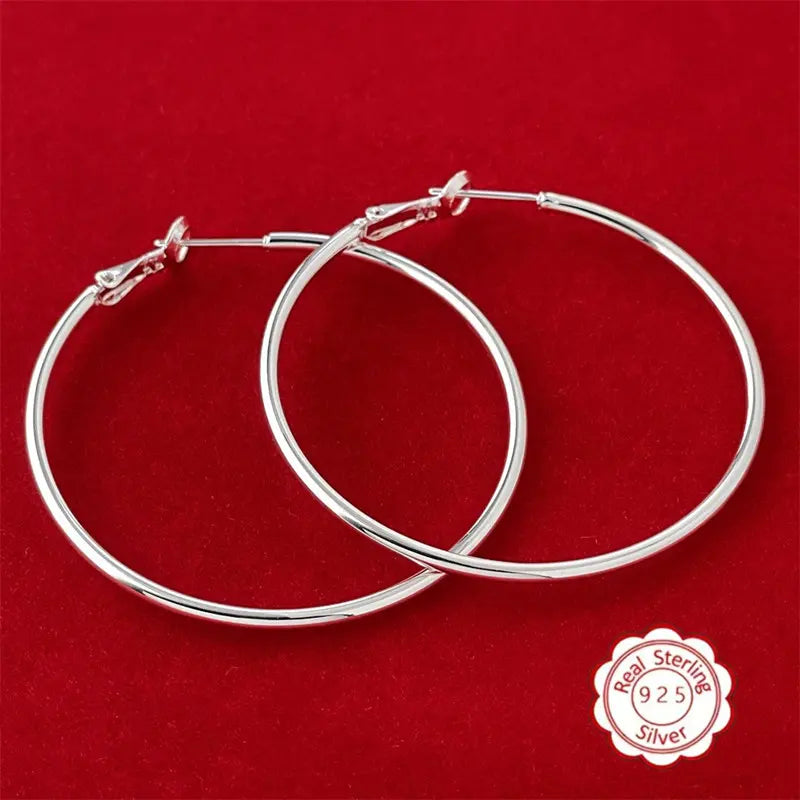 925 Sterling Silver Hoop Earrings – Lightweight Hypoallergenic 50mm Thin Hoops for Women