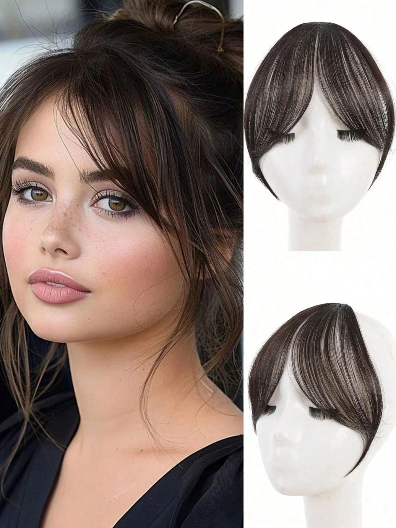 Clip-In Bangs Hair Extensions – Natural-Looking Synthetic Middle Part & French Side Bangs for Women