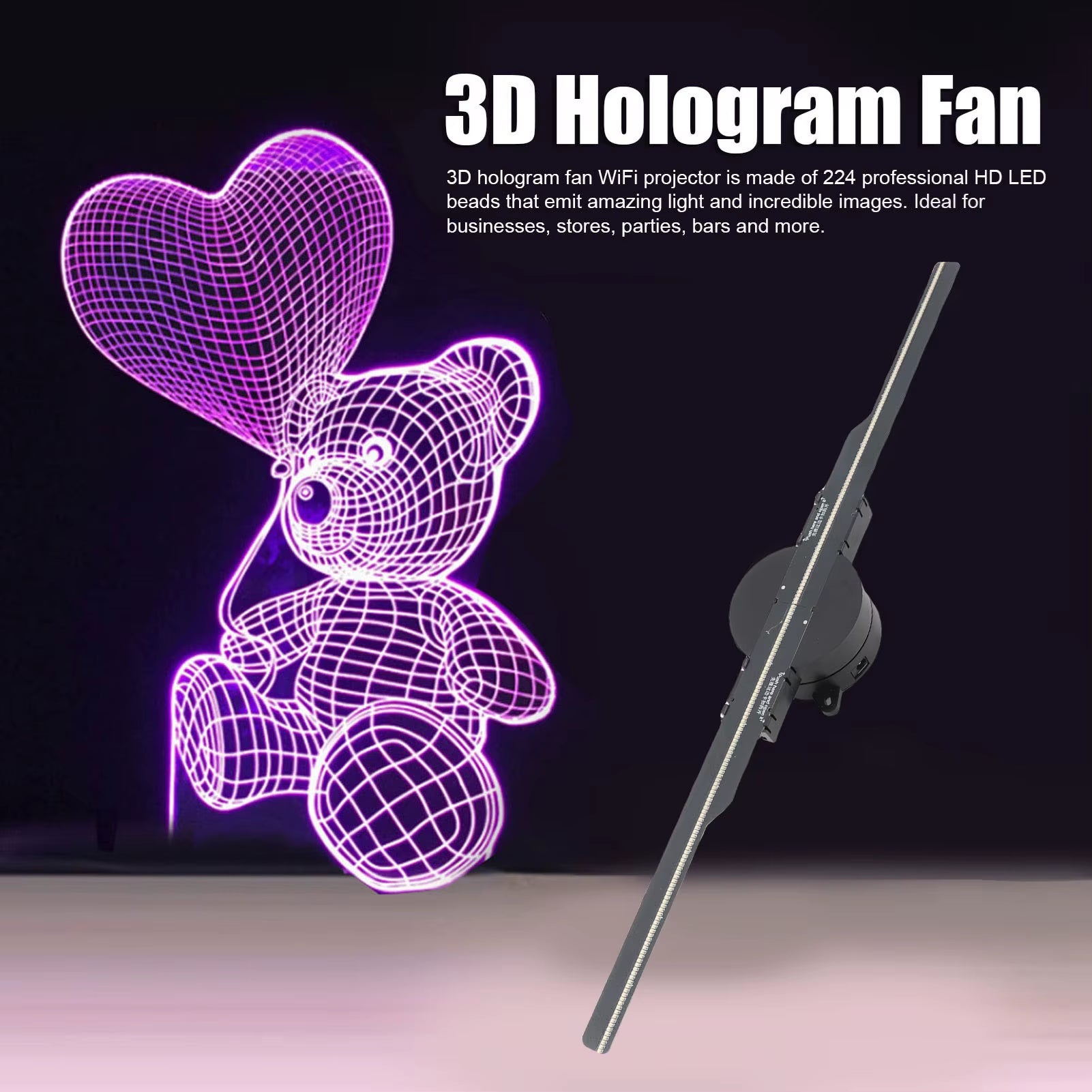 16.5" WiFi 3D Hologram Fan Display – 224 LED Advertising Projector for Business, Retail Stores & Events (2000×224 HD)