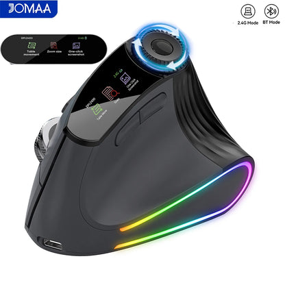 RGB Wireless Ergonomic Vertical Mouse – Bluetooth & USB Rechargeable Silent Click Mouse with RGB Backlit & Scroll Wheel
