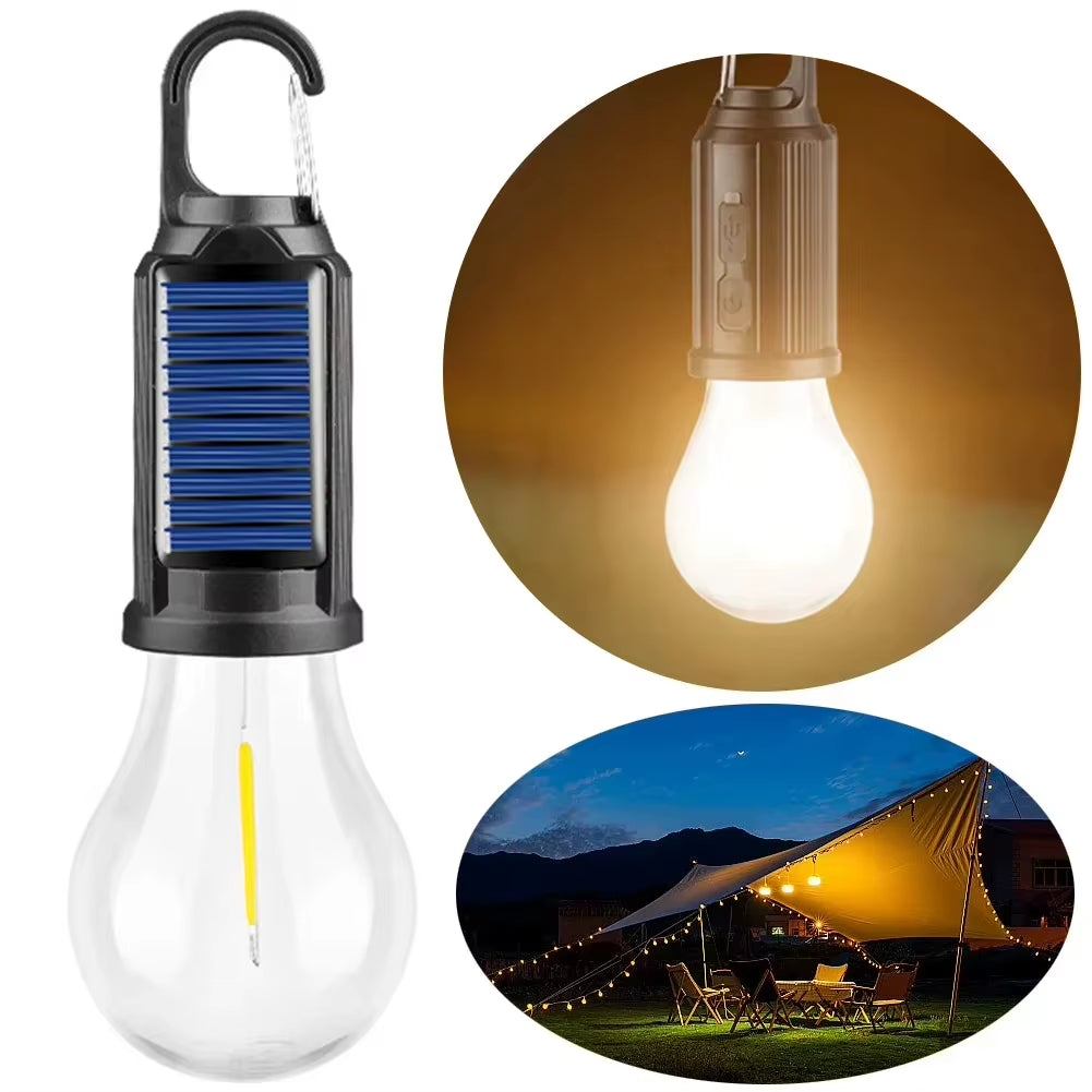 LED Solar Camping Lantern – USB Rechargeable Dimmable Tent Light with Hanging Hook for Hiking, Camping & Emergency Use