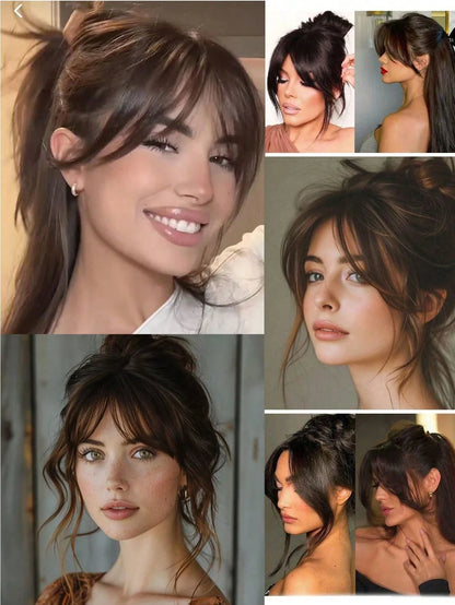 Clip-In Bangs Hair Extensions – Natural-Looking Synthetic Middle Part & French Side Bangs for Women
