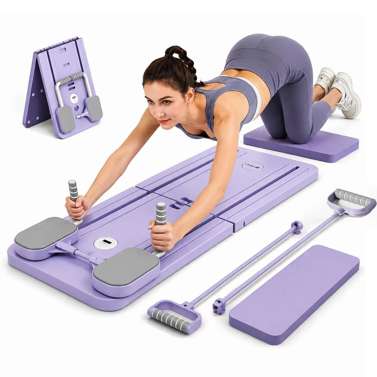 UMAY 5-in-1 Foldable Pilates Board Set – Multifunctional Home Fitness Equipment with Pilates Board, Resistance Bands & Yoga Socks