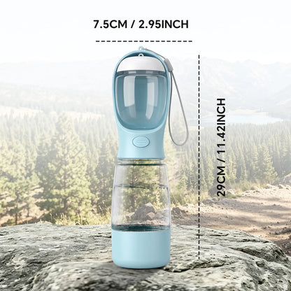 3-in-1 Portable Dog Water Bottle – Leak-Proof Travel Water & Food Container with Built-In Poop Bag Dispenser with 2 Rolls Waste Bags (30 Pcs Total)