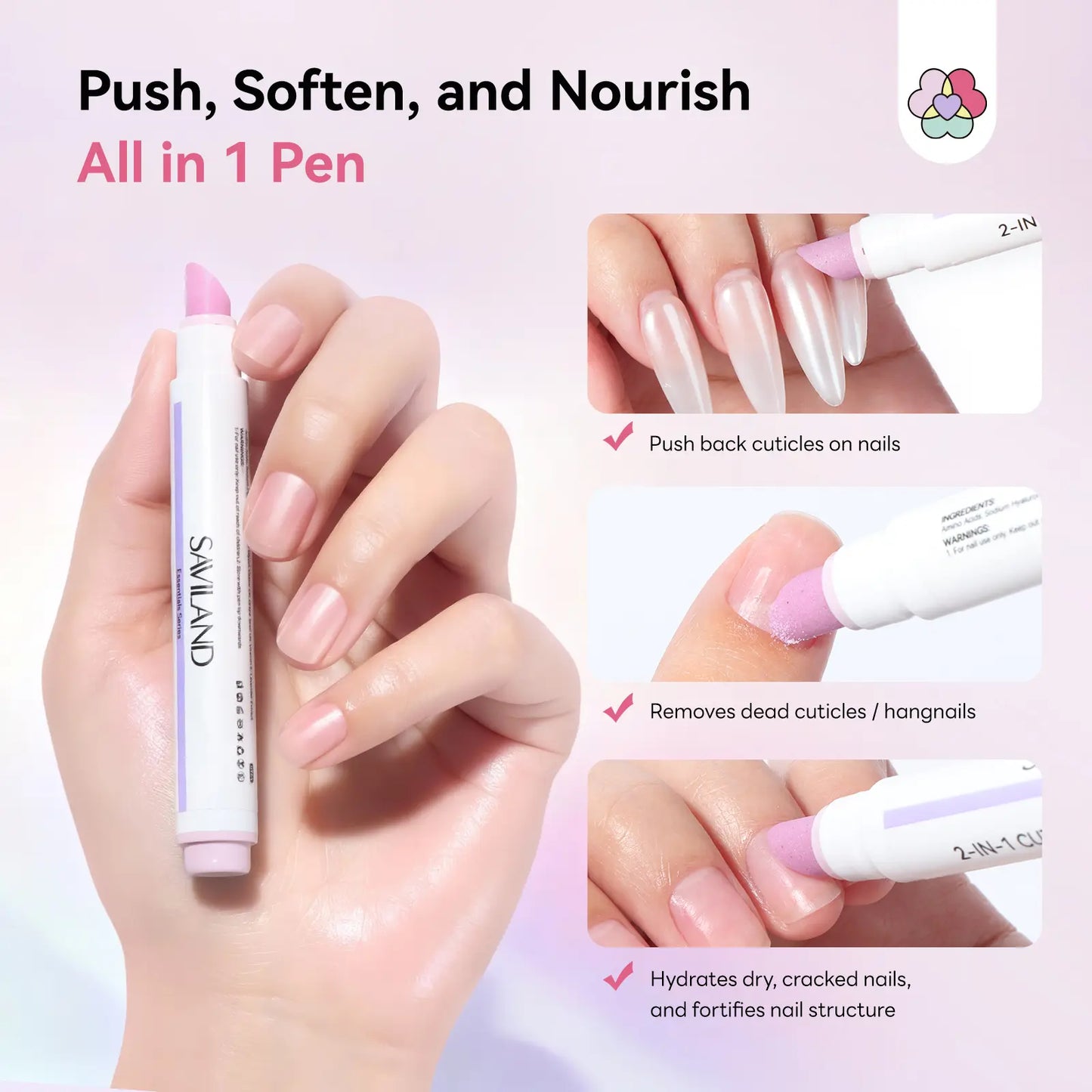 Saviland Cuticle Care Pen Set – Ceramic Cuticle Pusher & Nourishing Cuticle Oil for Healthy, Strong Nails