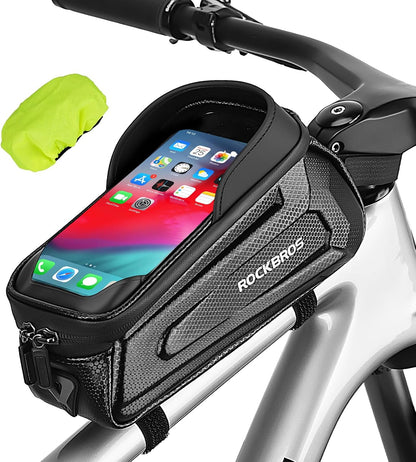 Waterproof Bike Phone Bag – EVA Hard Shell Bicycle Frame Bag with 6.8" Touchscreen, Dual Storage Pockets & Reflective Design