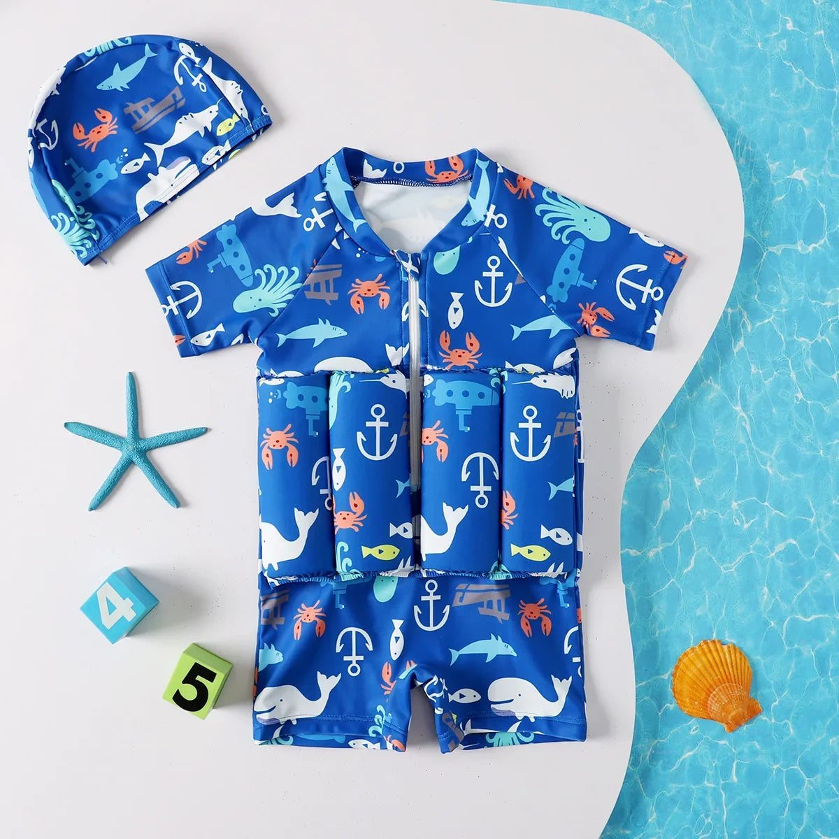 Kids Buoyancy Swimsuit – Cartoon Print One-Piece Floating Swimwear with Built-In Floatation for Boys & Girls