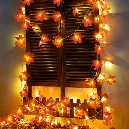 2 Pack 40 LED Fall Maple Leaf Garland Lights – 20FT Battery Operated Waterproof Autumn String Lights for Indoor & Outdoor Halloween & Thanksgiving Decor