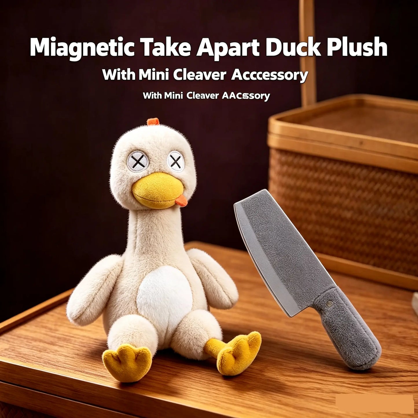 Detachable Magnetic Salted Duck Plush Toy with Cleaver Pendant – Funny Take-Apart Stuffed Animal, Interactive Parent-Child Game, Novelty Gift & Fridge Decor for Kids & Adults
