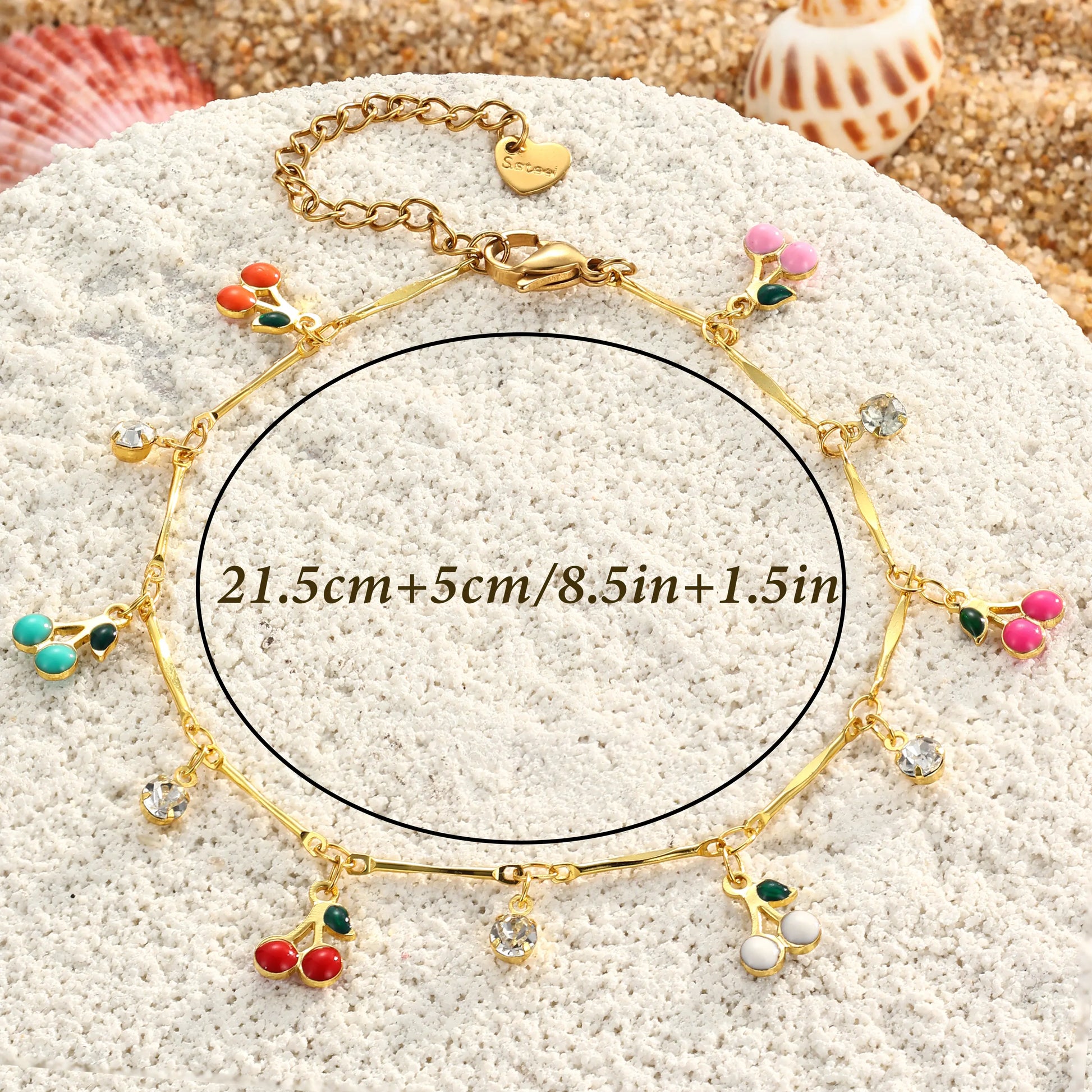 FLORIDECO Y2K Colorful Cherry Anklet – Adjustable Gold Beach Anklet for Women, Summer Fashion Jewelry