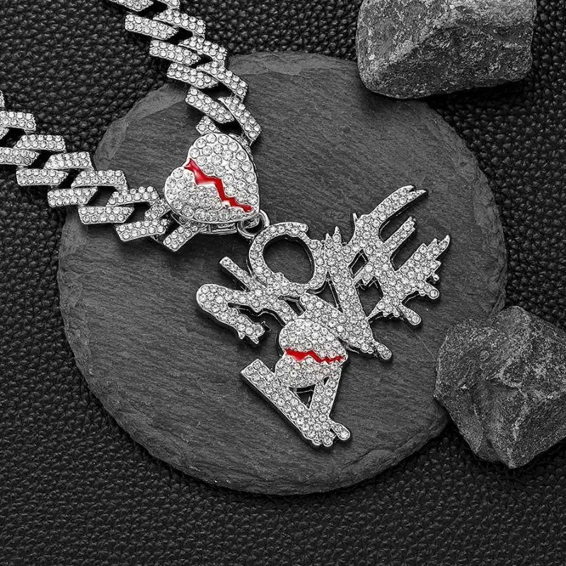 Gold Cuban Chain Necklace with Loveless Pendant – Hip Hop Statement Jewelry with Red Accents for Men & Women