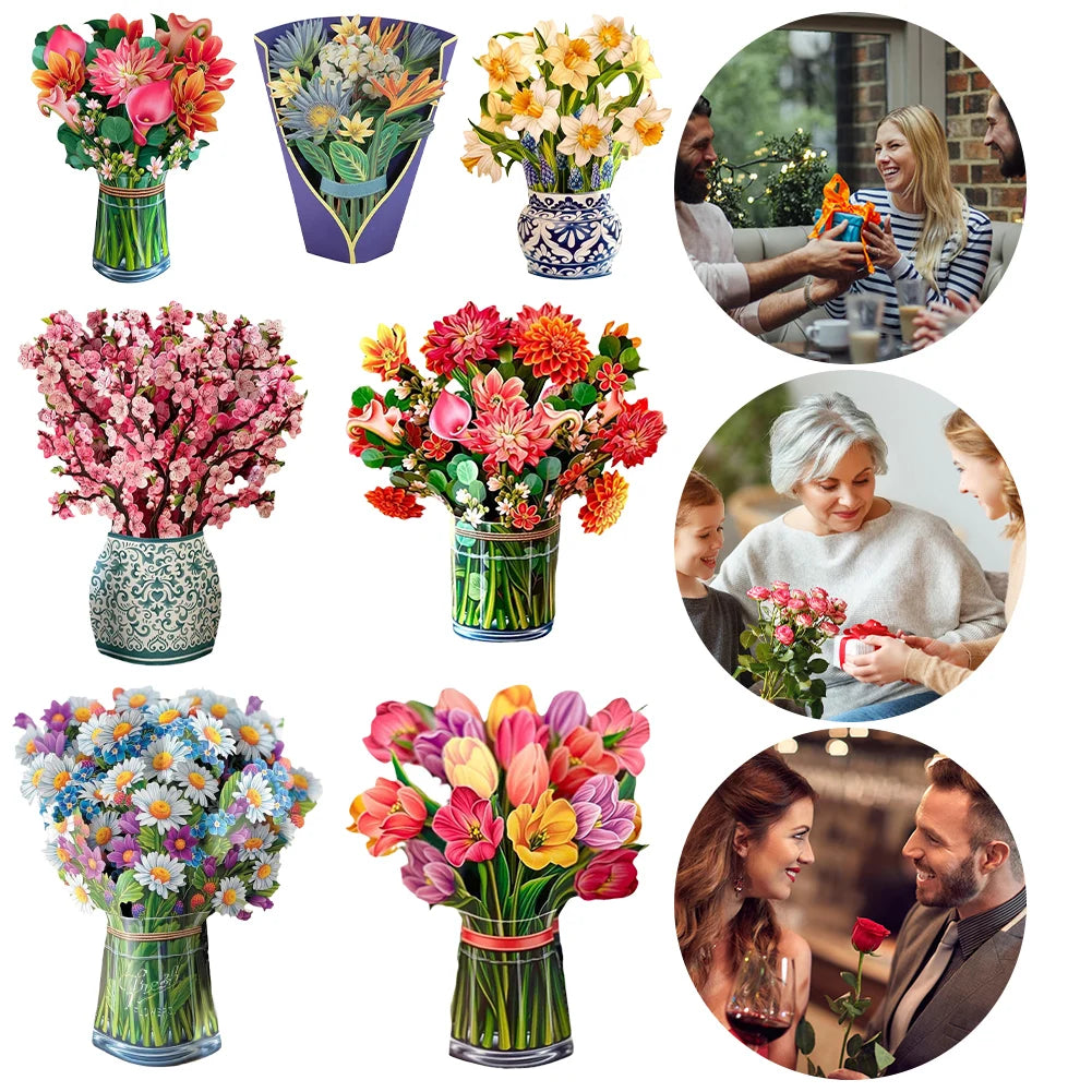 3D Pop-Up Flower Bouquet Greeting Card – Handmade Floral Card for Birthdays, Weddings, Mother's Day, Thank You & Special Occasions