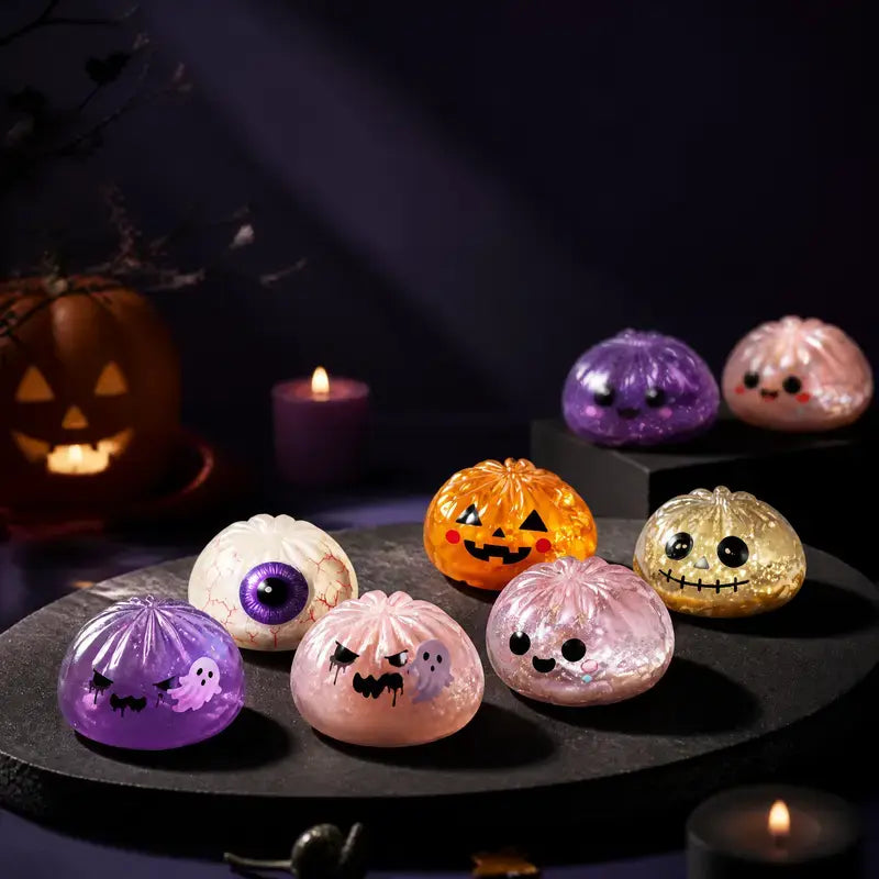 Cute Halloween Ghost Squishy Toy Set – Portable Stress Relief Squeeze Toys for Kids & Adults, Party Favors & Holiday Gifts