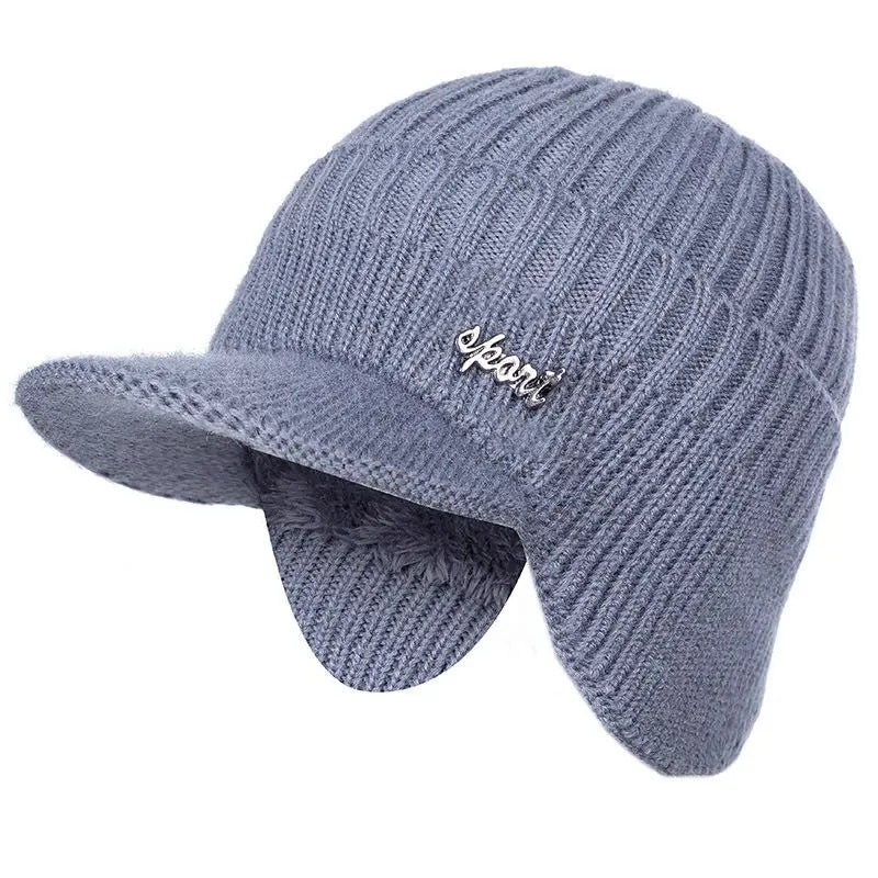 Unisex Fur-Lined Winter Beanie Hat with Brim – Warm Knit Cap with Ear Coverage for Men & Women