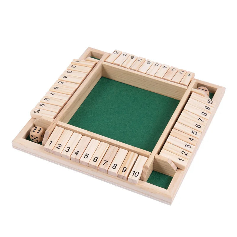 Shut the Box Wooden Dice Board Game – 4 Player Family Strategy Game with Wooden Flaps & Dice, Fun Party, Pub & Bar Tabletop Game for Kids & Adults