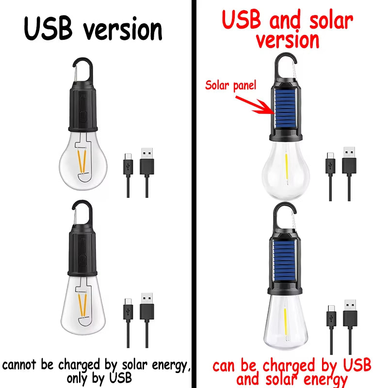 LED Solar Camping Lantern – USB Rechargeable Dimmable Tent Light with Hanging Hook for Hiking, Camping & Emergency Use