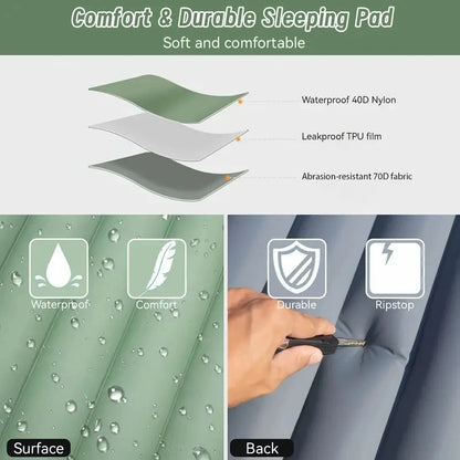 Ultralight Inflatable Camping Sleeping Pad – Air Mattress with Built-In Foot Pump & Pillow for Hiking, Backpacking & Travel