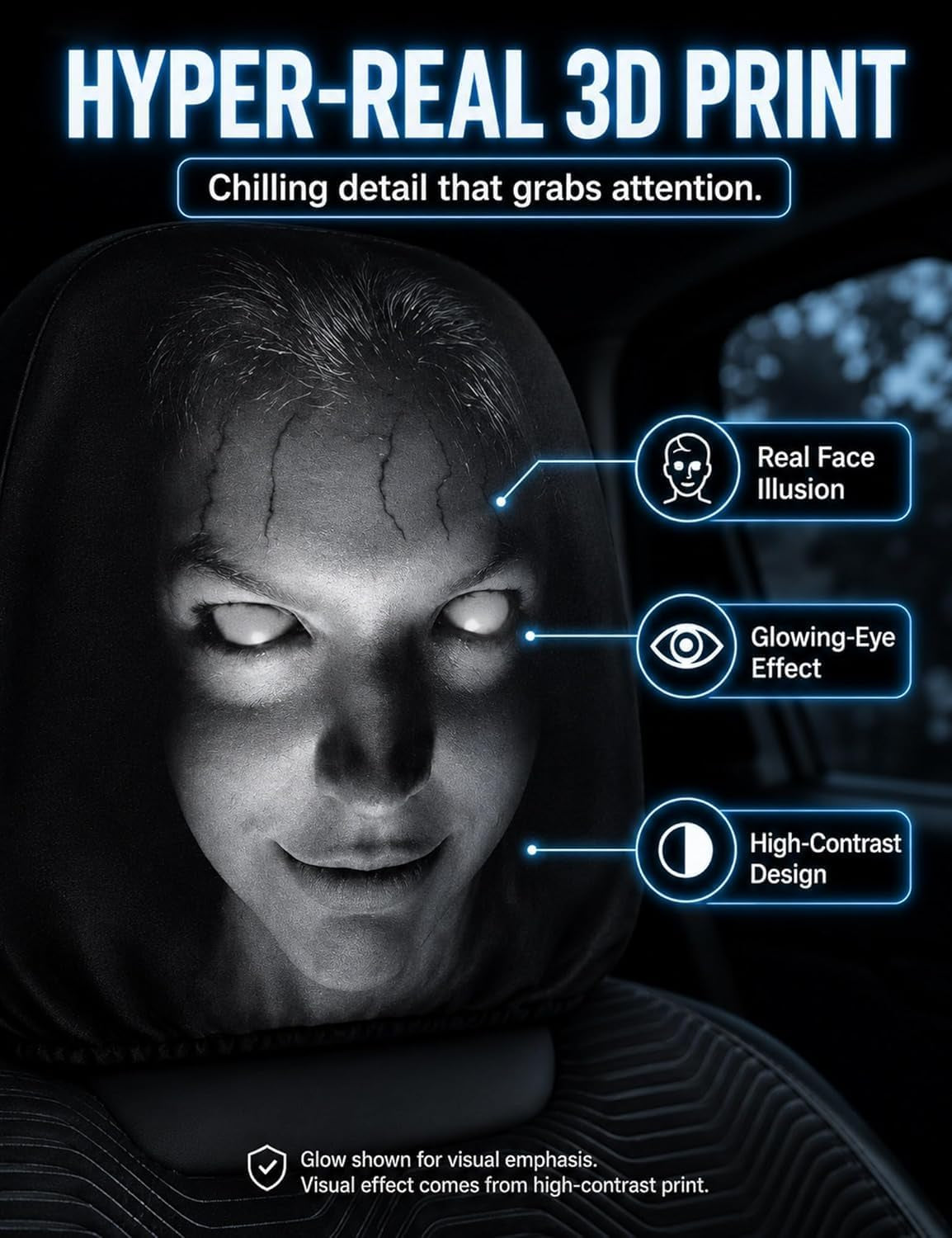 2PCS Ghost Face Headrest Covers – Universal Stretch Car Seat Headrest Protectors with Scary Face Print