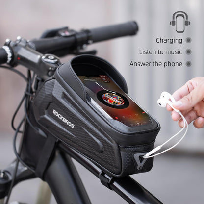 Waterproof Bike Phone Bag – EVA Hard Shell Bicycle Frame Bag with 6.8" Touchscreen, Dual Storage Pockets & Reflective Design