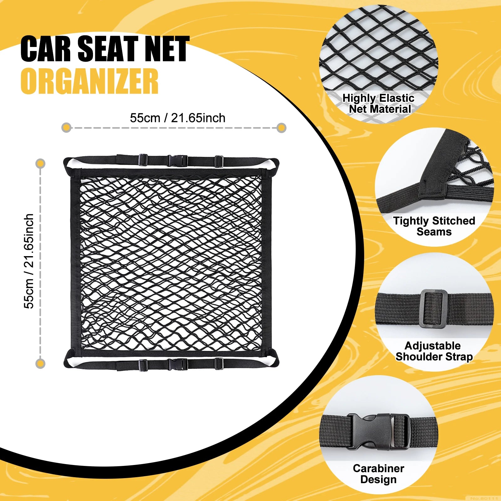 Car Seat Storage Net Organizer – Double Layer Elastic Mesh Handbag Holder with Adjustable Straps for Front Seats