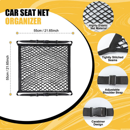 Car Seat Storage Net Organizer – Double Layer Elastic Mesh Handbag Holder with Adjustable Straps for Front Seats