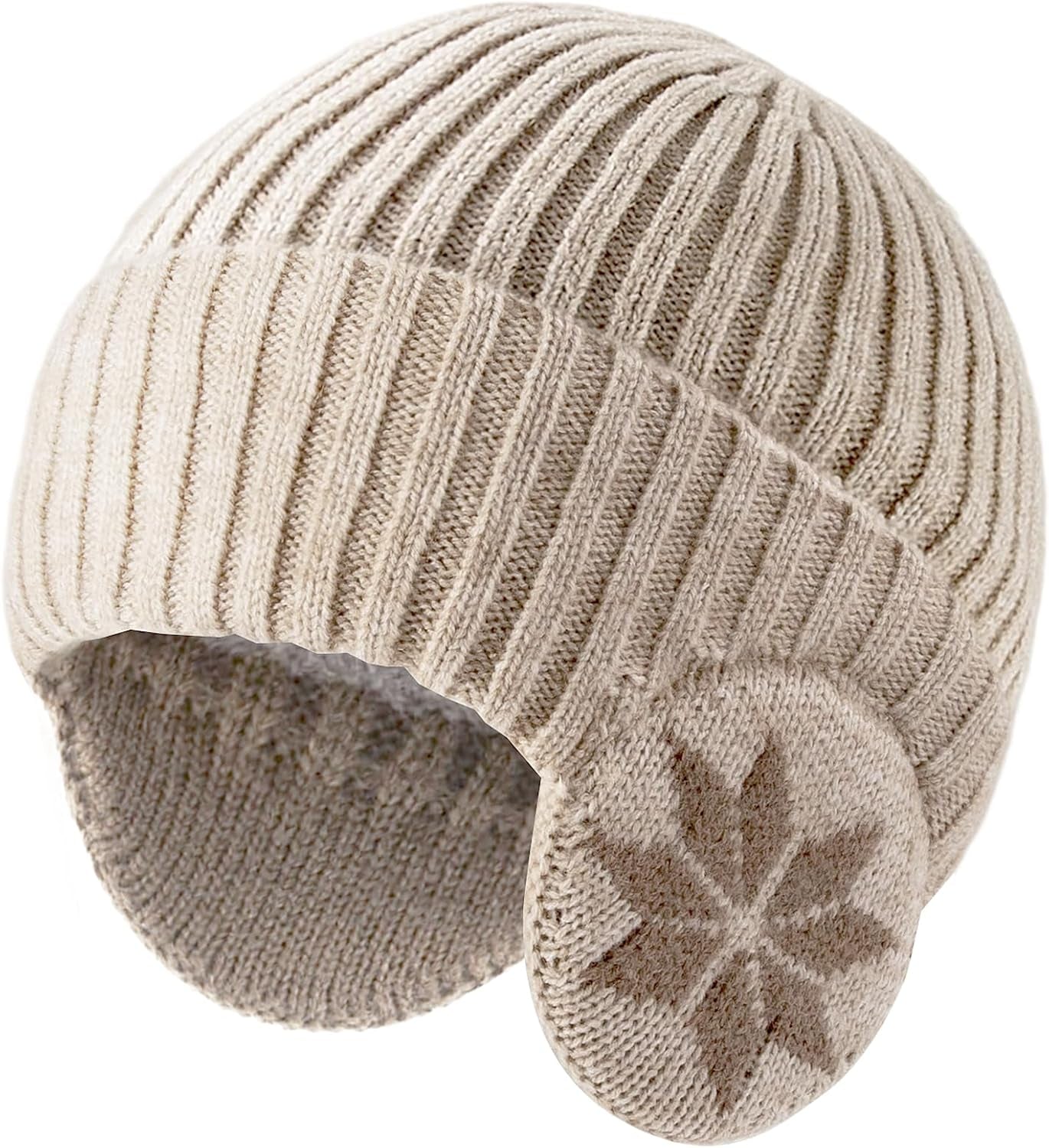 Winter Fleece-Lined Beanie Hat with Ear Flaps – Warm Windproof Knit Skull Cap for Men & Women